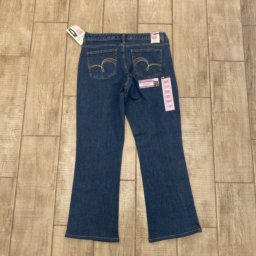 NWT Lee Jeans Women 16 S Blue Denim Slender Stretch Barely Bootcut Low on Waist - Picture 2 of 13